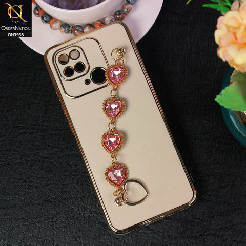 Xiaomi Redmi 10C Cover - Skin - New Electroplating Silk Shiny Camera Bumper Soft Case With Heart Chain Holder