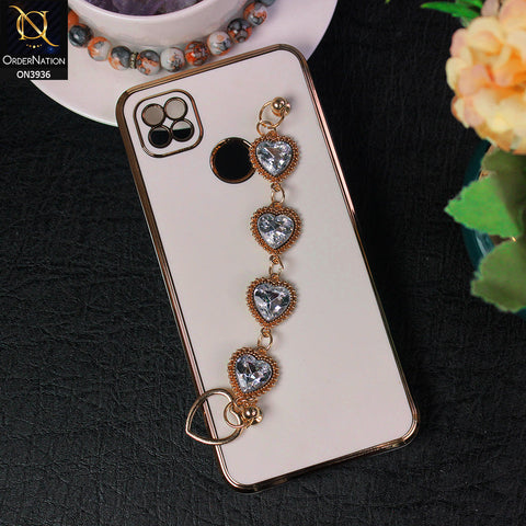 Xiaomi Redmi 9C Cover - White - New Electroplating Silk Shiny Camera Bumper Soft Case With Heart Chain Holder