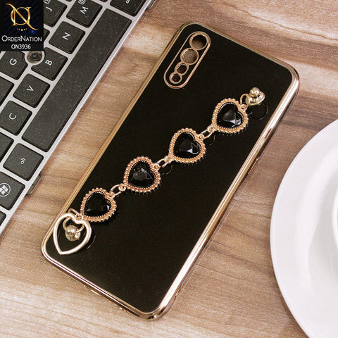 Vivo S1 Cover - Black - New Electroplating Silk Shiny Camera Bumper Soft Case With Heart Chain Holder