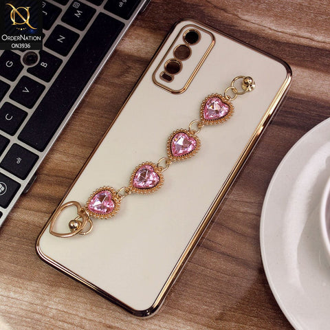 Vivo Y12s Cover - Skin - New Electroplating Silk Shiny Camera Bumper Soft Case With Heart Chain Holder