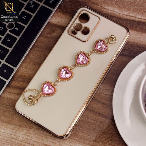 Vivo Y21e Cover - Skin - New Electroplating Silk Shiny Camera Bumper Soft Case With Heart Chain Holder