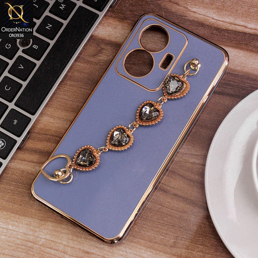 Vivo S15e Cover - Blue - New Electroplating Silk Shiny Camera Bumper Soft Case With Heart Chain Holder