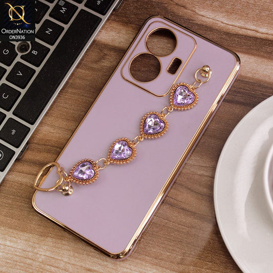 Vivo S15e Cover - Purple - New Electroplating Silk Shiny Camera Bumper Soft Case With Heart Chain Holder