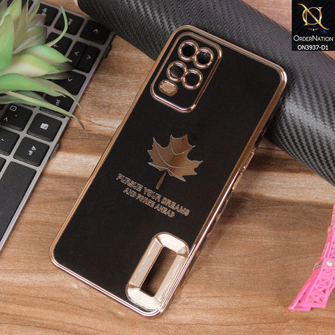 Oppo A54 4G Cover - Design 1 - New Electroplating Borders Maple Leaf Chrome logo Hole Camera Protective Soft Silicone Case