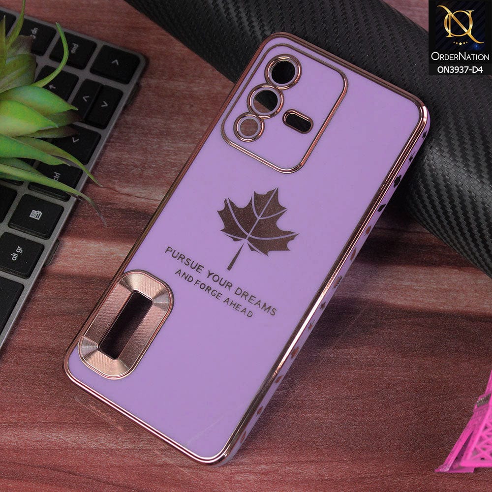 Vivo V23 5G  Cover - Design 4 - New Electroplating Borders Maple Leaf Chrome logo Hole Camera Protective Soft Silicone Case