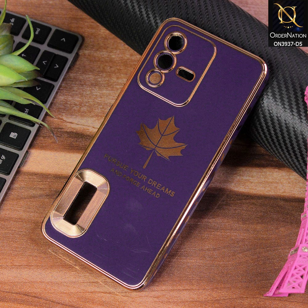 Vivo V23 5G  Cover - Design 5 - New Electroplating Borders Maple Leaf Chrome logo Hole Camera Protective Soft Silicone Case