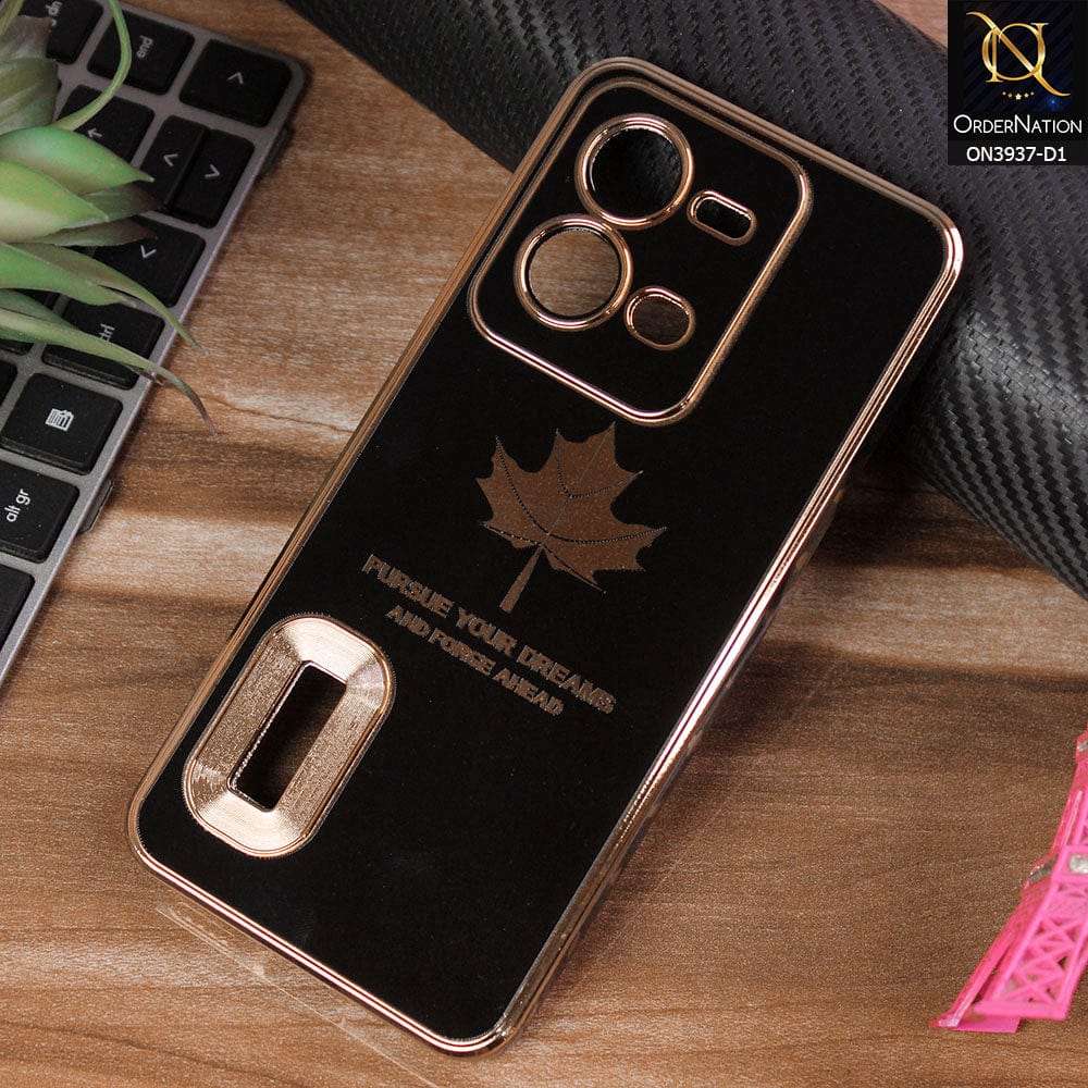 Vivo V25 5G Cover - Design 1 - New Electroplating Borders Maple Leaf Chrome logo Hole Camera Protective Soft Silicone Case