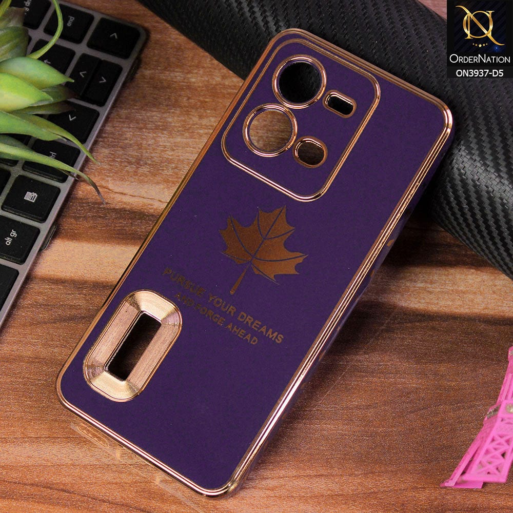 Vivo V25 5G Cover - Design 5 - New Electroplating Borders Maple Leaf Chrome logo Hole Camera Protective Soft Silicone Case