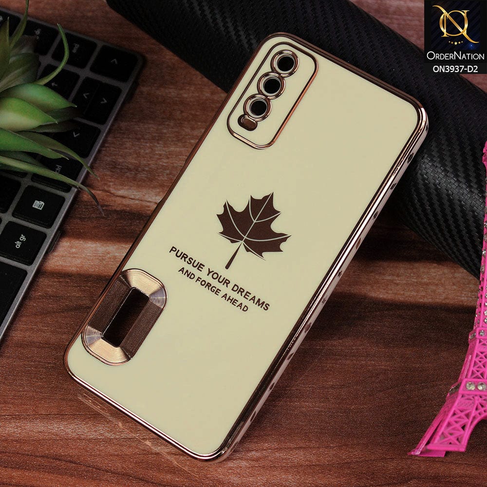 Vivo Y20i Cover - Design 2 - New Electroplating Borders Maple Leaf Chrome logo Hole Camera Protective Soft Silicone Case