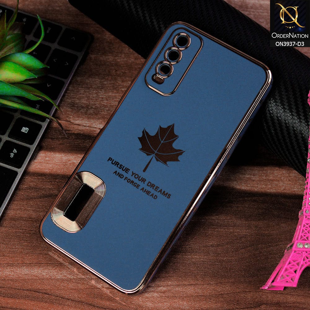 Vivo Y12s Cover - Design 3 - New Electroplating Borders Maple Leaf Chrome logo Hole Camera Protective Soft Silicone Case