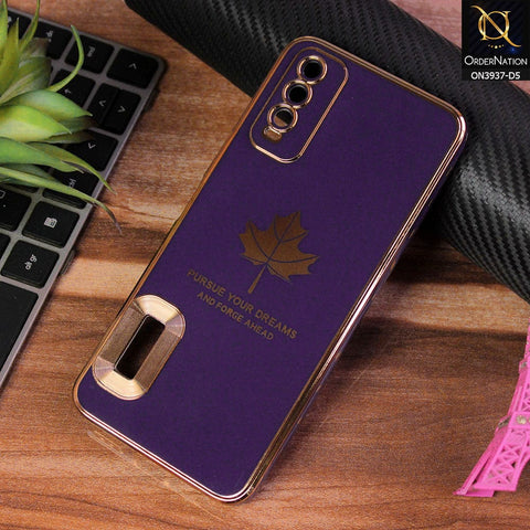 Vivo Y20i Cover - Design 5 - New Electroplating Borders Maple Leaf Chrome logo Hole Camera Protective Soft Silicone Case