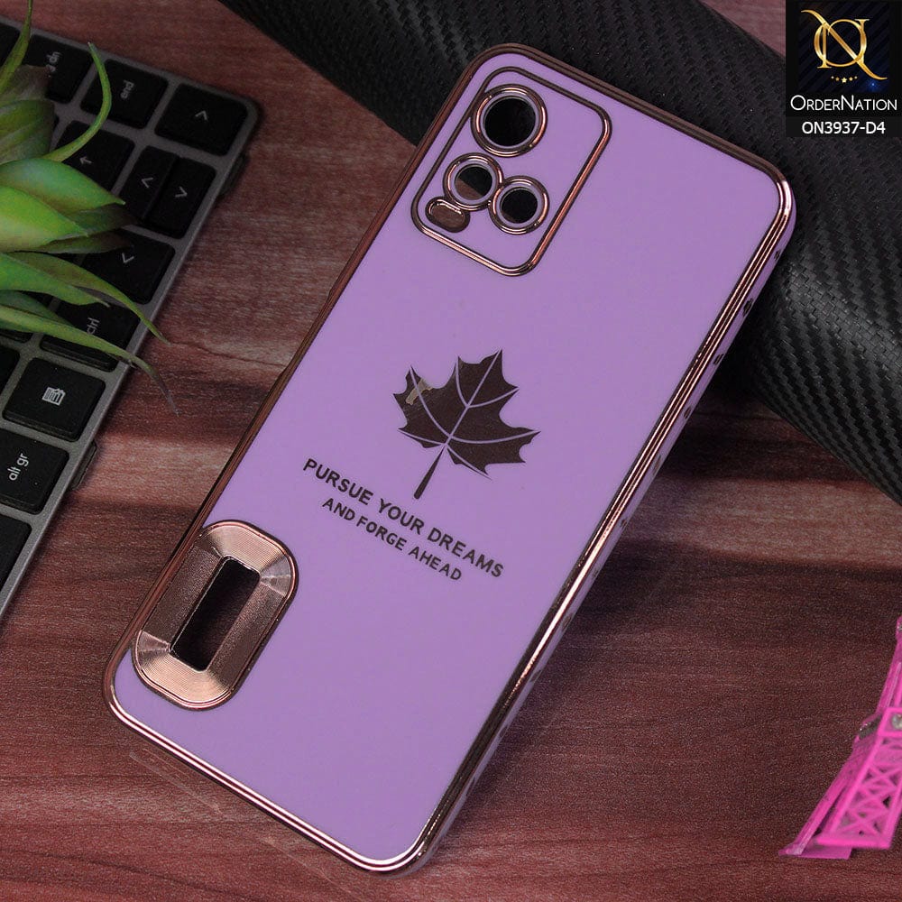 Vivo Y21 Cover - Design 4 - New Electroplating Borders Maple Leaf Chrome logo Hole Camera Protective Soft Silicone Case