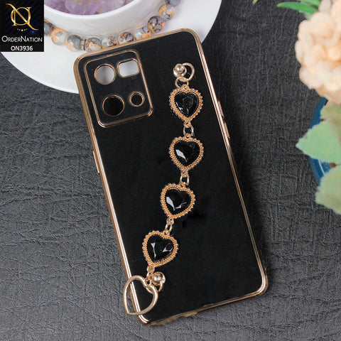 Oppo F21 Pro 4G Cover - Black - New Electroplating Silk Shiny Camera Bumper Soft Case With Heart Chain Holder