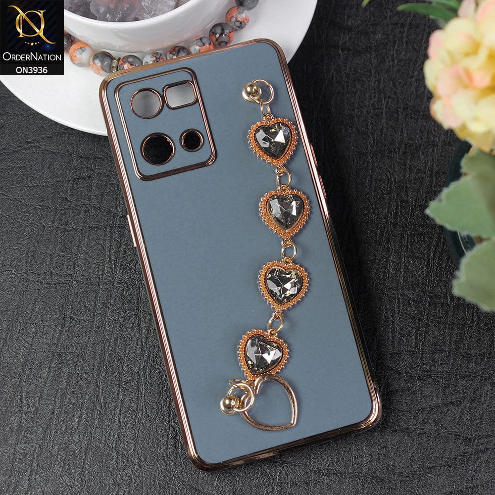 Oppo F21 Pro 4G Cover - Blue - New Electroplating Silk Shiny Camera Bumper Soft Case With Heart Chain Holder