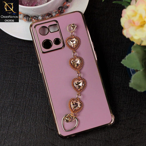 Oppo F21 Pro 4G Cover - Purple - New Electroplating Silk Shiny Camera Bumper Soft Case With Heart Chain Holder