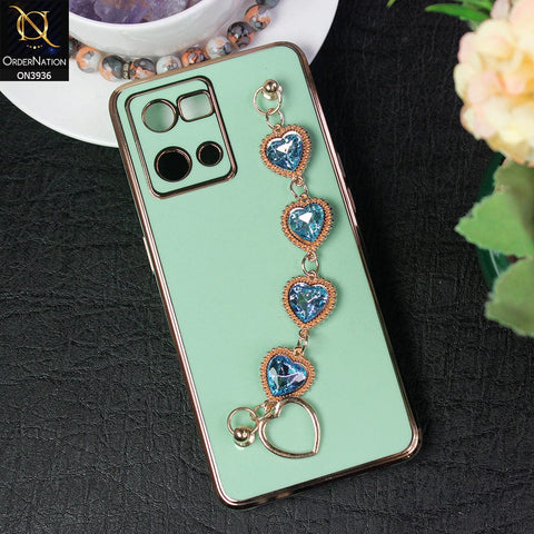 Oppo F21 Pro 4G Cover - Sea Green - New Electroplating Silk Shiny Camera Bumper Soft Case With Heart Chain Holder