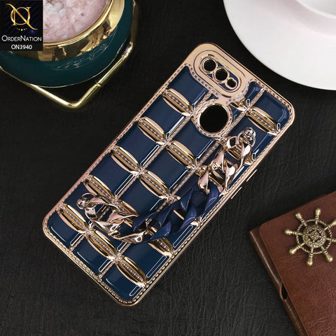 Oppo A5s 4G Cover - Blue - 3D Electroplating Square Grid Design Soft TPU Case With Chain Holder