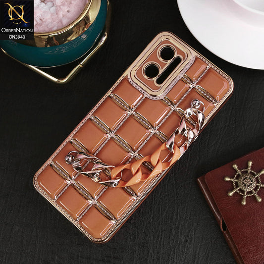 Oppo A36 Cover - Brown - 3D Electroplating Square Grid Design Soft TPU Case With Chain Holder