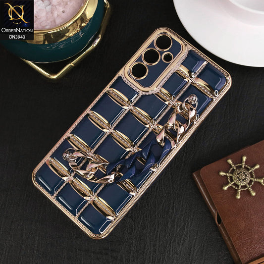 Samsung Galaxy A05s Cover - Blue - 3D Electroplating Square Grid Design Soft TPU Case With Chain Holder