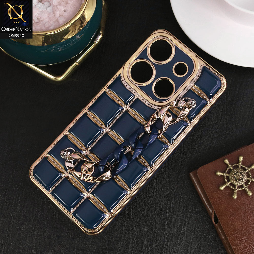 Infinix Smart 7 Plus Cover - Blue - 3D Electroplating Square Grid Design Soft TPU Case With Chain Holder