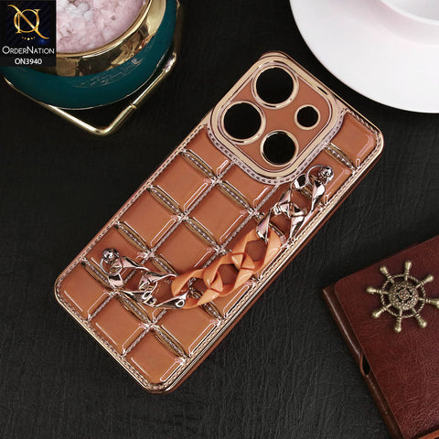 Infinix Smart 7 Plus Cover - Brown - 3D Electroplating Square Grid Design Soft TPU Case With Chain Holder