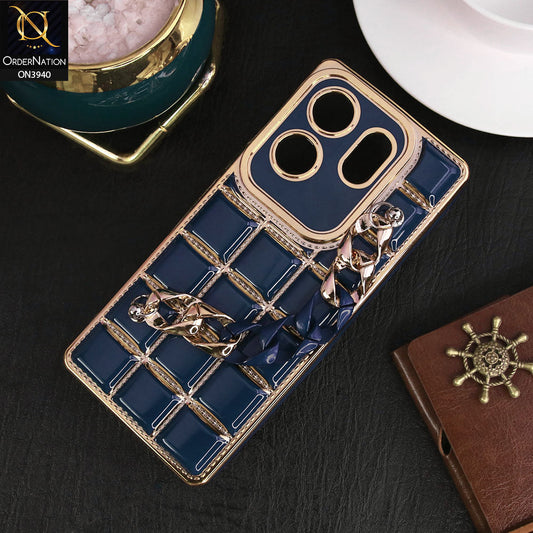 Infinix Zero 30 Cover - Blue - 3D Electroplating Square Grid Design Soft TPU Case With Chain Holder