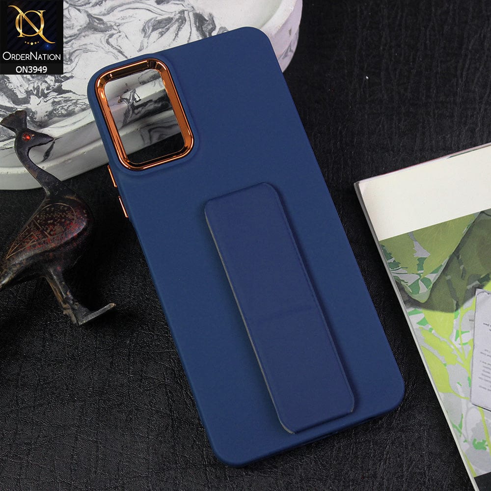 Vivo Y21 Cover - Blue - All New Colored Soft Silicone Case With Protective Mobile Stand and Electroplating camera Ring