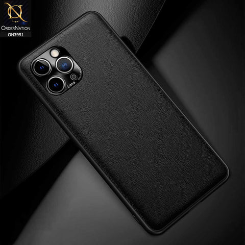 iPhone 11 Pro Max Cover - Black - ONation Classy Leather Series - Minimalistic Classic Textured Pu Leather With Attractive Metallic Camera Protection Soft Borders Case