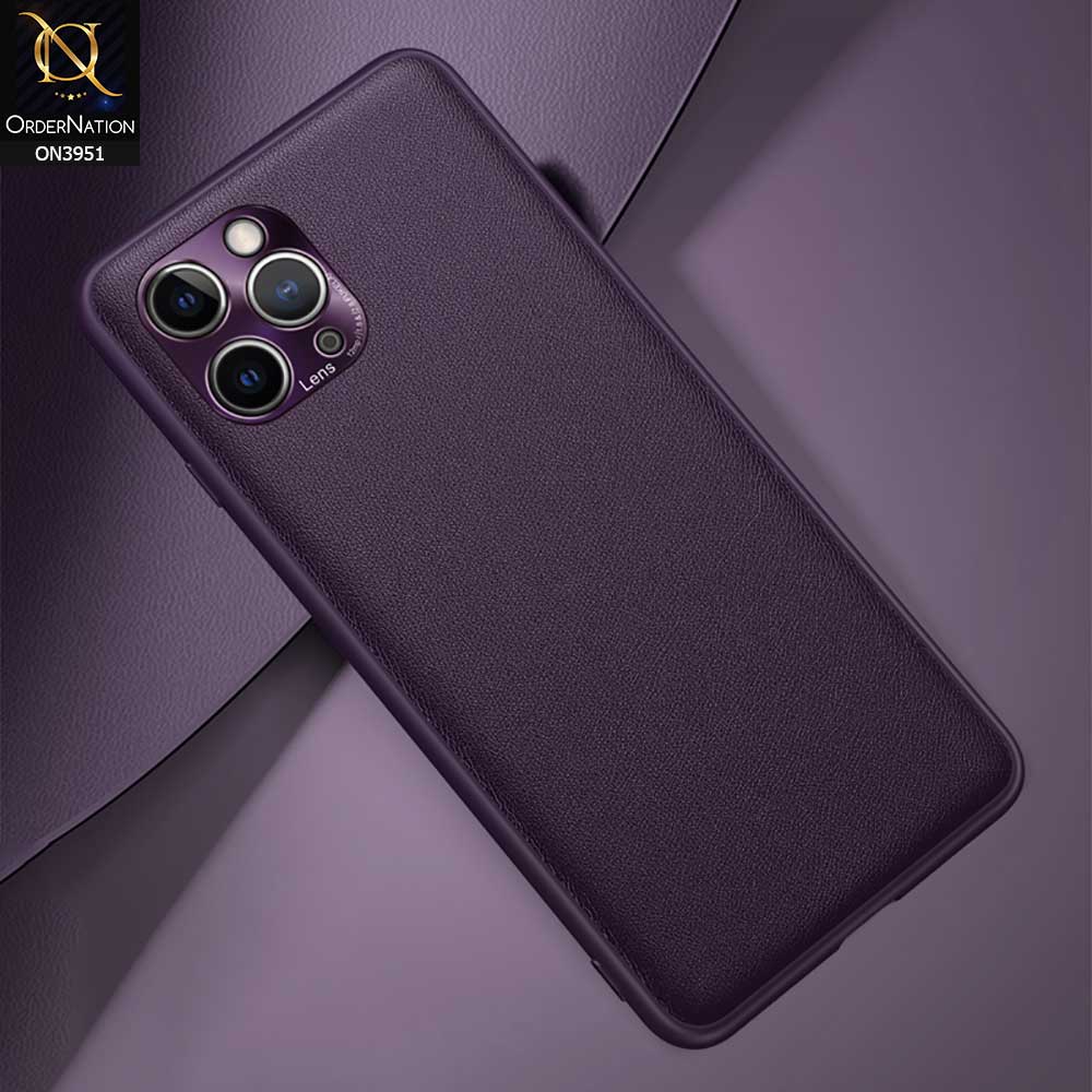 iPhone 11 Pro Max Cover - Purple - ONation Classy Leather Series - Minimalistic Classic Textured Pu Leather With Attractive Metallic Camera Protection Soft Borders Case