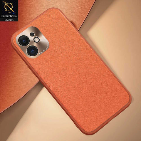 iPhone 12 Cover - Orange - ONation Classy Leather Series - Minimalistic Classic Textured Pu Leather With Attractive Metallic Camera Protection Soft Borders Case