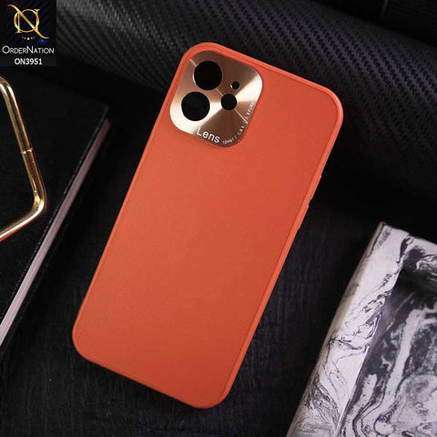 iPhone 12 Cover - Orange - ONation Classy Leather Series - Minimalistic Classic Textured Pu Leather With Attractive Metallic Camera Protection Soft Borders Case