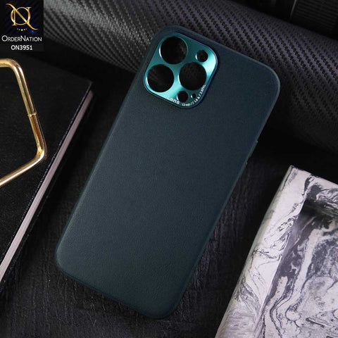 iPhone 12 Pro Max Cover - Green - ONation Classy Leather Series - Minimalistic Classic Textured Pu Leather With Attractive Metallic Camera Protection Soft Borders Case