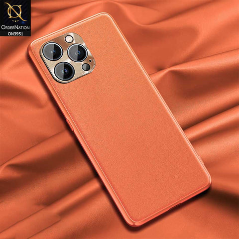 iPhone 13 Pro Max Cover - Orange - ONation Classy Leather Series - Minimalistic Classic Textured Pu Leather With Attractive Metallic Camera Protection Soft Borders Case