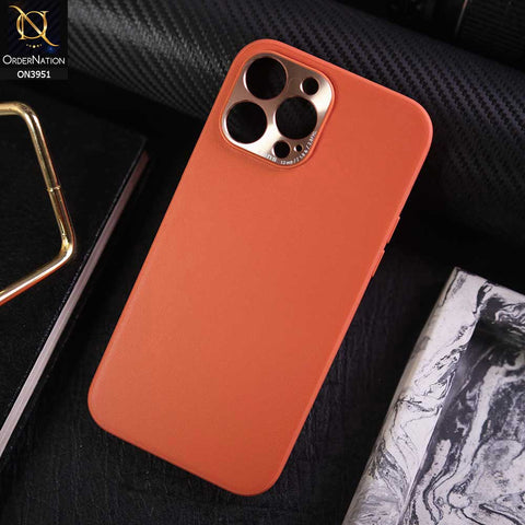 iPhone 13 Pro Max Cover - Orange - ONation Classy Leather Series - Minimalistic Classic Textured Pu Leather With Attractive Metallic Camera Protection Soft Borders Case