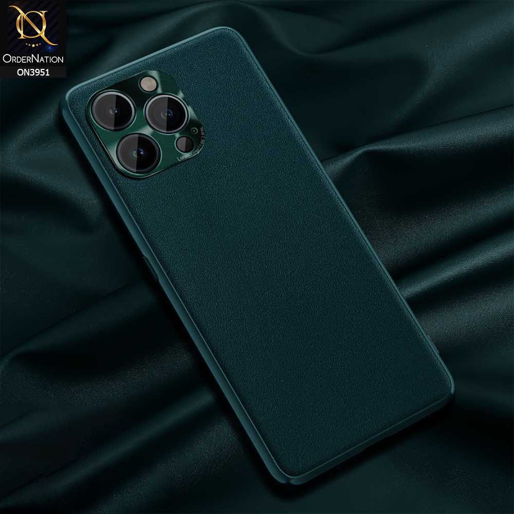 iPhone 13 Pro Cover - Green - ONation Classy Leather Series - Minimalistic Classic Textured Pu Leather With Attractive Metallic Camera Protection Soft Borders Case