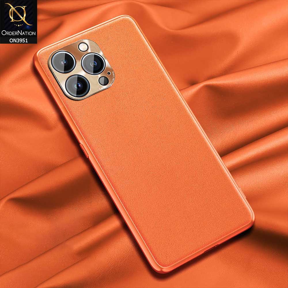 iPhone 13 Pro Cover - Orange - ONation Classy Leather Series - Minimalistic Classic Textured Pu Leather With Attractive Metallic Camera Protection Soft Borders Case