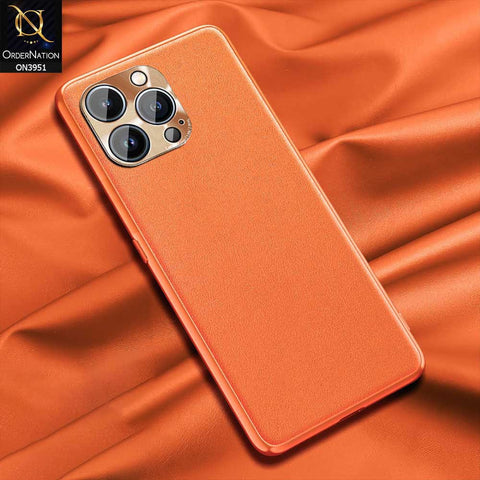 iPhone 13 Pro Cover - Orange - ONation Classy Leather Series - Minimalistic Classic Textured Pu Leather With Attractive Metallic Camera Protection Soft Borders Case