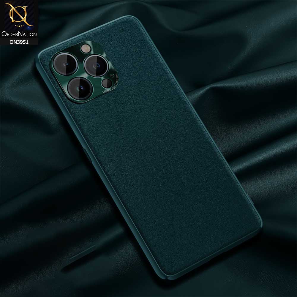 iPhone 14 Pro Max Cover - Green - ONation Classy Leather Series - Minimalistic Classic Textured Pu Leather With Attractive Metallic Camera Protection Soft Borders Case