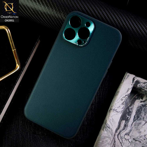 iPhone 14 Pro Max Cover - Green - ONation Classy Leather Series - Minimalistic Classic Textured Pu Leather With Attractive Metallic Camera Protection Soft Borders Case