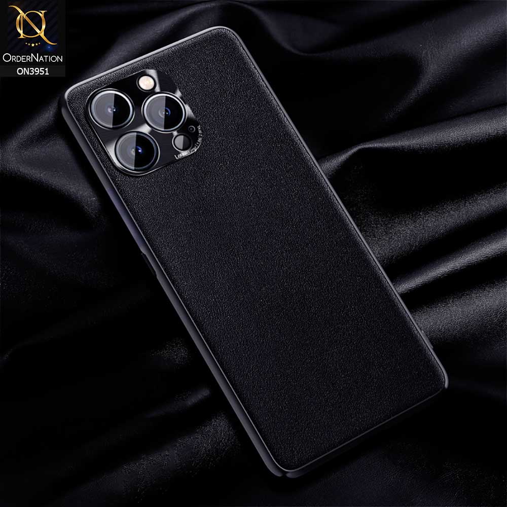 iPhone 14 Pro Cover - Black - ONation Classy Leather Series - Minimalistic Classic Textured Pu Leather With Attractive Metallic Camera Protection Soft Borders Case