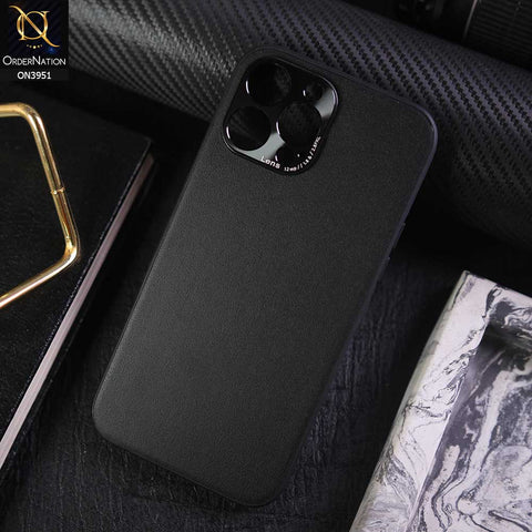 iPhone 14 Pro Cover - Black - ONation Classy Leather Series - Minimalistic Classic Textured Pu Leather With Attractive Metallic Camera Protection Soft Borders Case