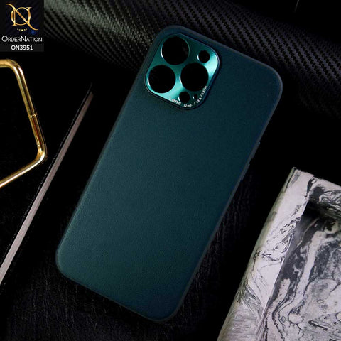 iPhone 14 Pro Cover - Green - ONation Classy Leather Series - Minimalistic Classic Textured Pu Leather With Attractive Metallic Camera Protection Soft Borders Case