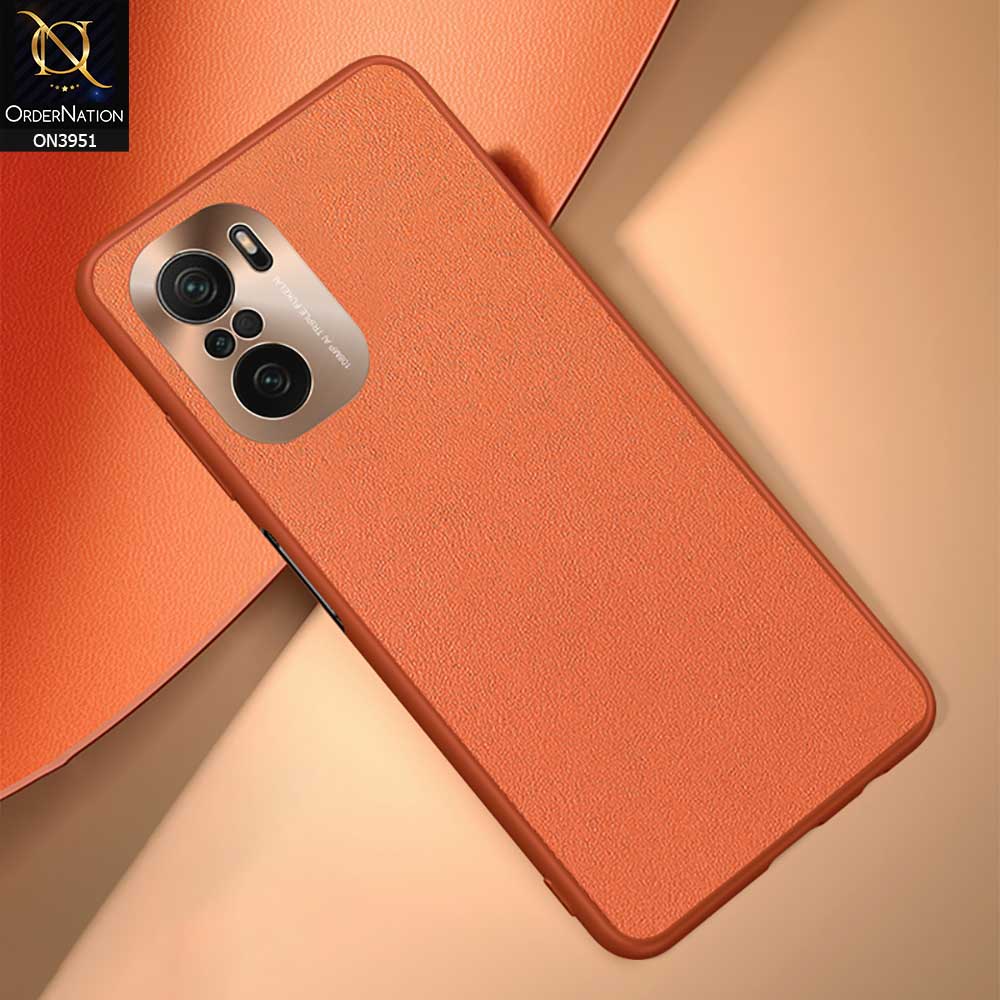 Xiaomi Redmi K40 Pro Cover - Orange - ONation Classy Leather Series - Minimalistic Classic Textured Pu Leather With Attractive Metallic Camera Protection Soft Borders Case