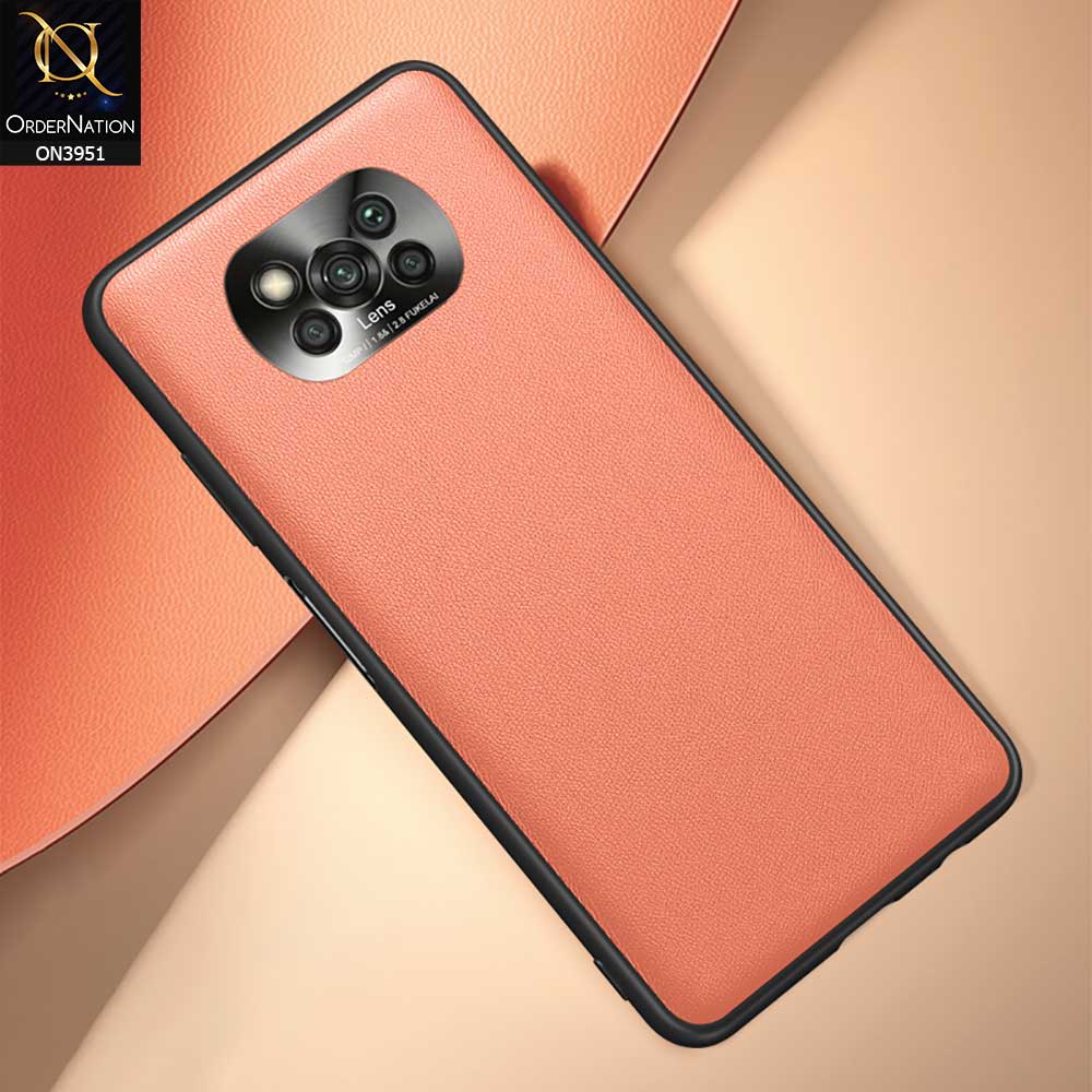 Xiaomi Poco X3  Cover - Orange - ONation Classy Leather Series - Minimalistic Classic Textured Pu Leather With Attractive Metallic Camera Protection Soft Borders Case