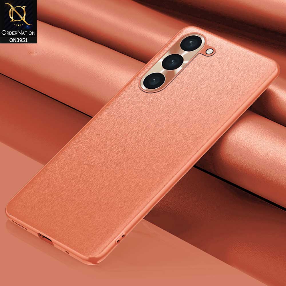 Samsung Galaxy S23 Cover - Orange - ONation Classy Leather Series - Minimalistic Classic Textured Pu Leather With Attractive Metallic Camera Protection Soft Borders Case