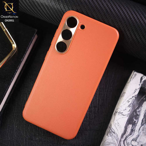 Samsung Galaxy S23 Cover - Orange - ONation Classy Leather Series - Minimalistic Classic Textured Pu Leather With Attractive Metallic Camera Protection Soft Borders Case