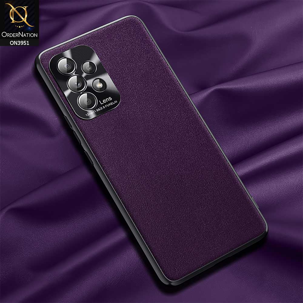 Samsung Galaxy A32 Cover - Purple - ONation Classy Leather Series - Minimalistic Classic Textured Pu Leather With Attractive Metallic Camera Protection Soft Borders Case