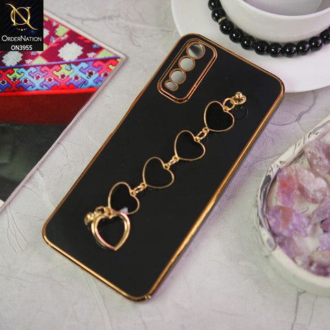 Vivo Y20 Cover - Black - New Electroplated Soft Silicone Camera Protection Case With Heart Chain Holder