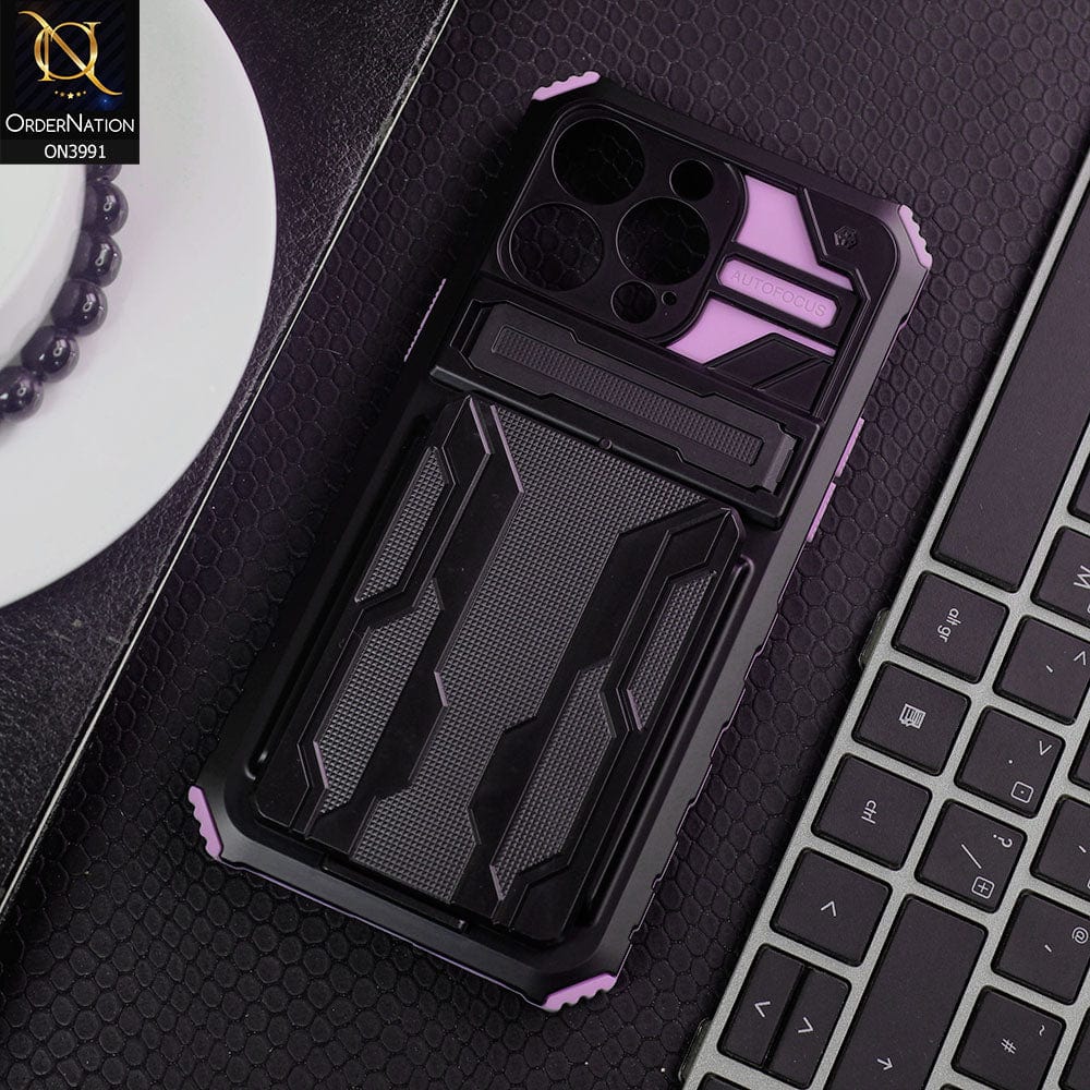 iPhone 12 Pro Max Cover - Purple - Hybrid Series Soft Borders Semi Hard Back Shock Proof Kick Stand Case With Card Holder