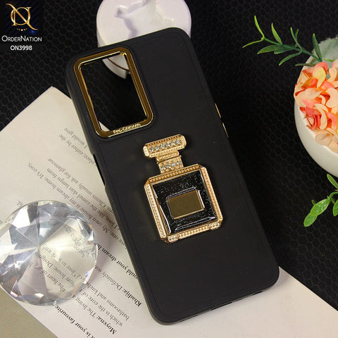 Oppo A57 4G 2022 Cover - Black - New Electroplating Camera Ring  Soft Silicon Case With Shiny Rime Stones Mobile Stand